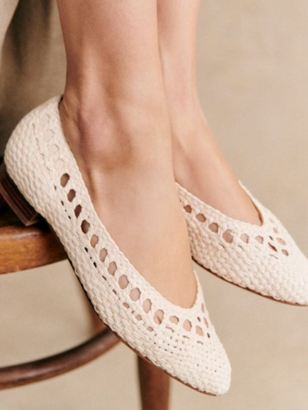 Sézane | Low Anya Ballerinas Shoes | Woven Ecru Size : US 7 (FR Size 38)